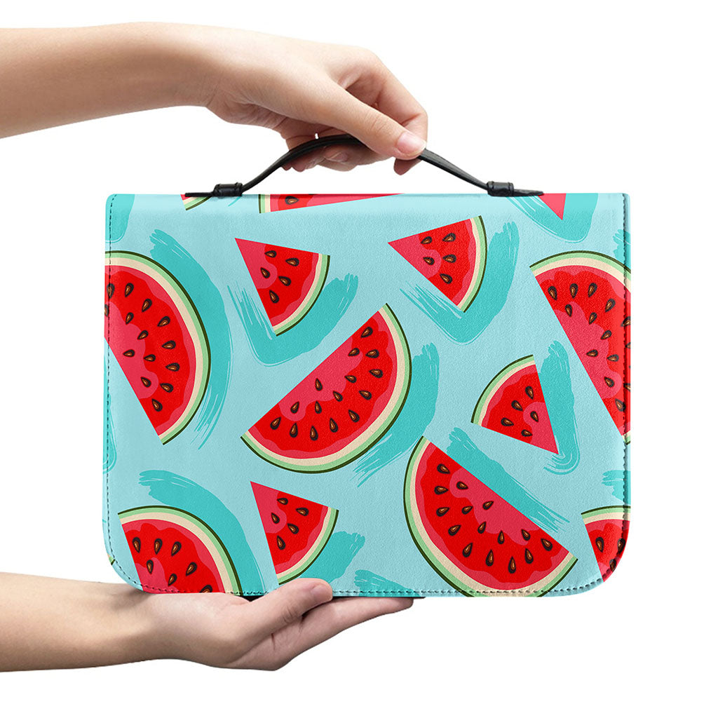 Blue Watermelon Pieces Pattern Print Leather Bible Cover