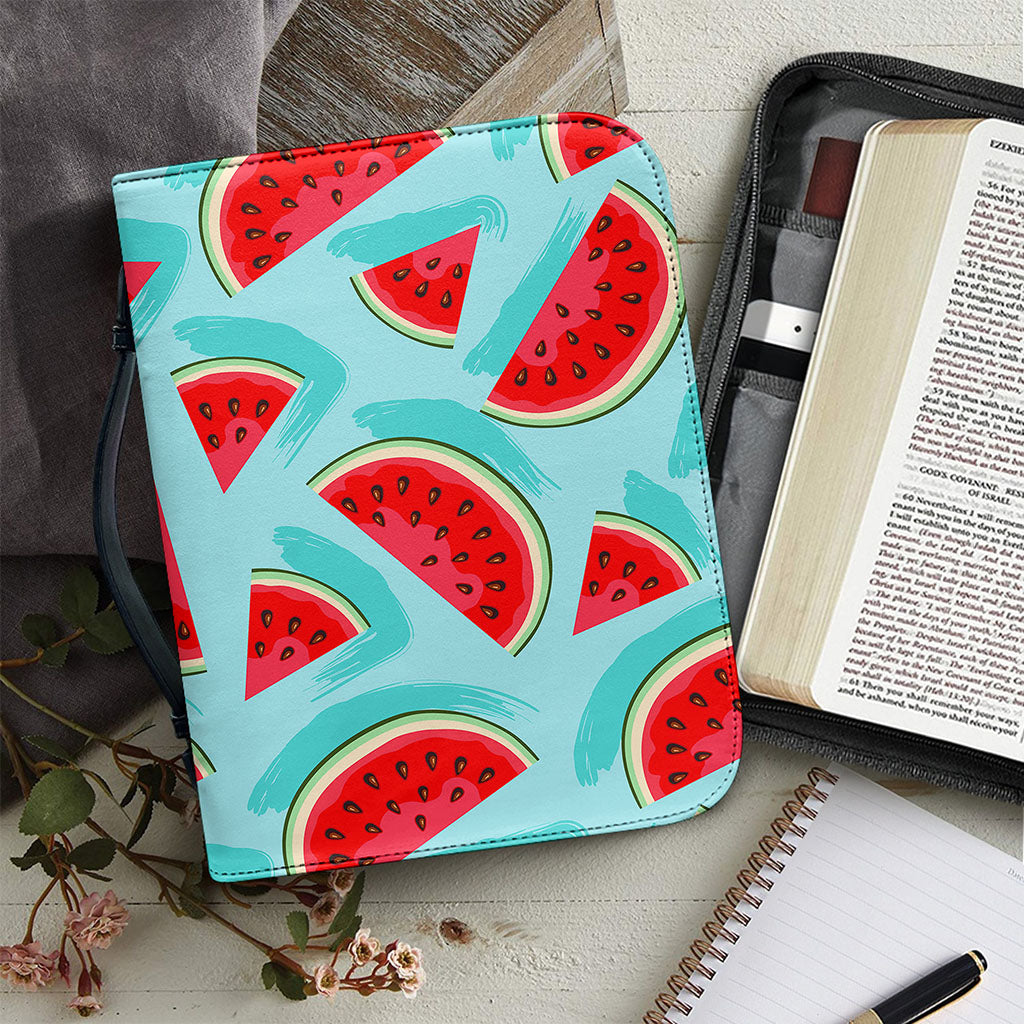 Blue Watermelon Pieces Pattern Print Leather Bible Cover