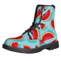 Blue Watermelon Pieces Pattern Print Lace-Up Boots