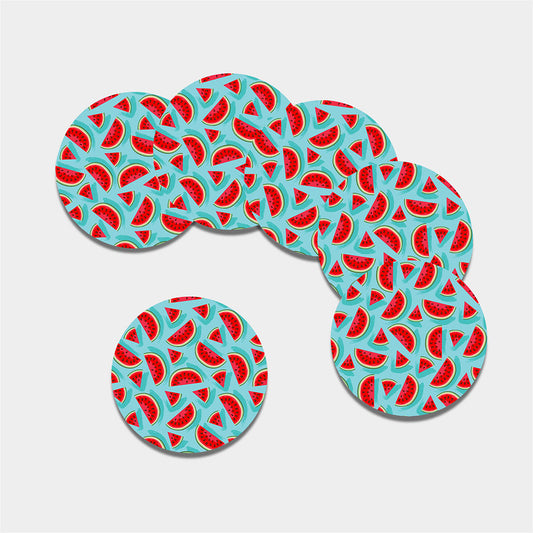 Blue Watermelon Pieces Pattern Print Leather Coaster Set