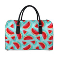 Blue Watermelon Pieces Pattern Print Leather Duffel Bag