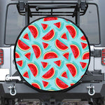 Blue Watermelon Pieces Pattern Print Leather Spare Tire Cover