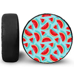Blue Watermelon Pieces Pattern Print Leather Spare Tire Cover
