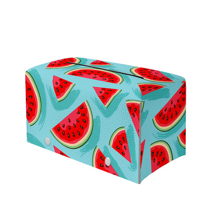 Blue Watermelon Pieces Pattern Print Leather Tissue Box Cover