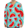 Blue Watermelon Pieces Pattern Print Long Sleeve Baseball Jersey