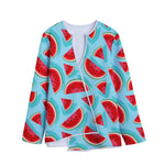 Blue Watermelon Pieces Pattern Print Long Sleeve Short Coat