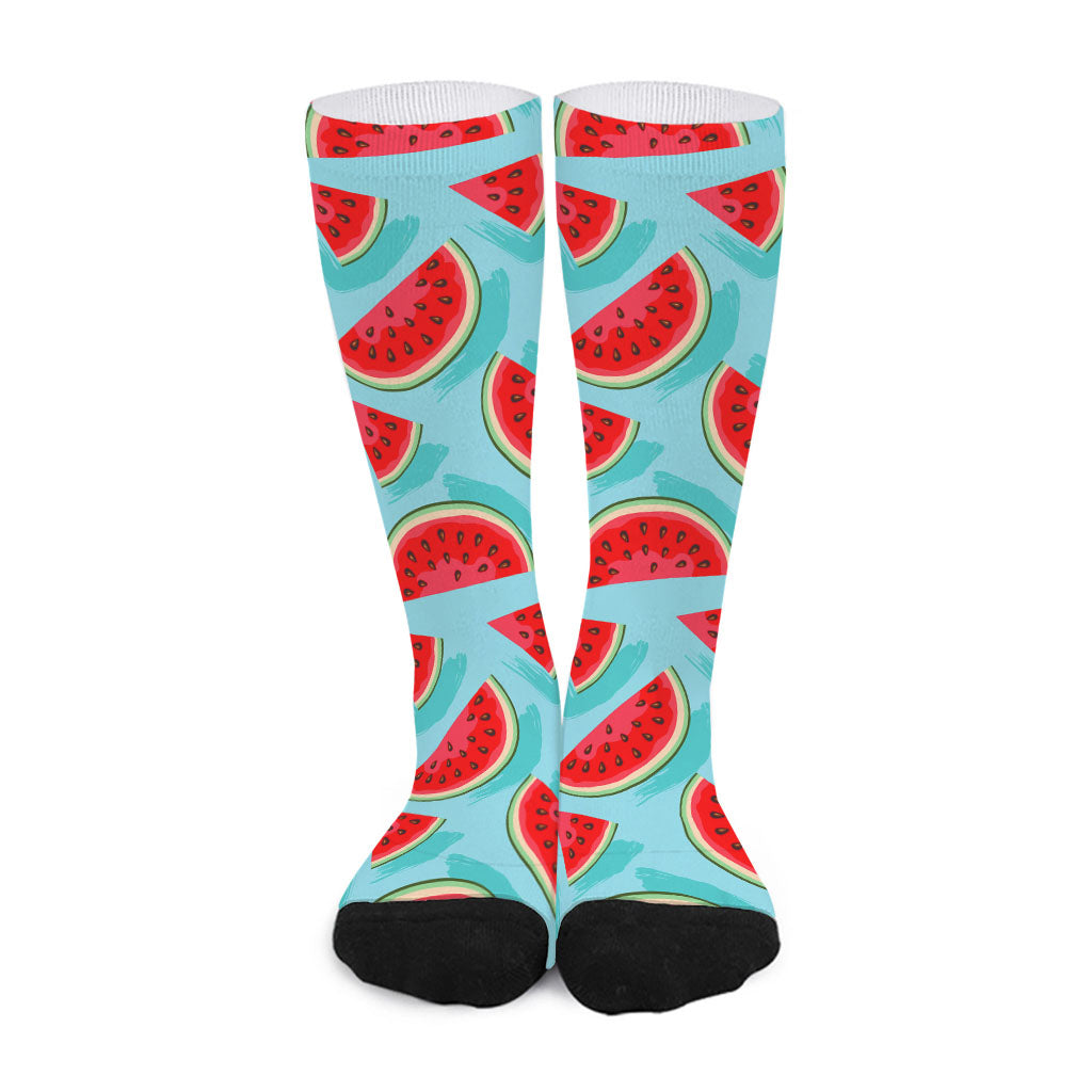 Blue Watermelon Pieces Pattern Print Long Socks