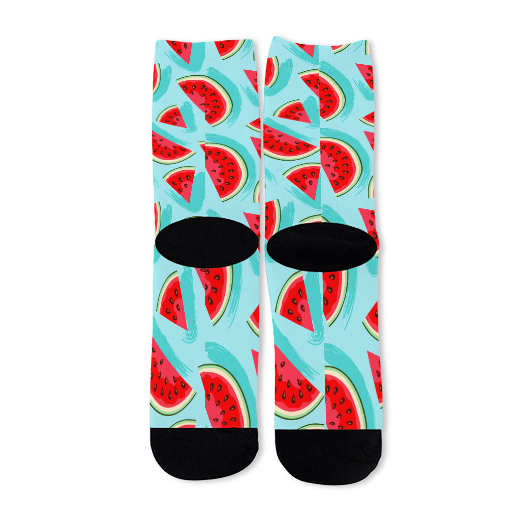 Blue Watermelon Pieces Pattern Print Long Socks