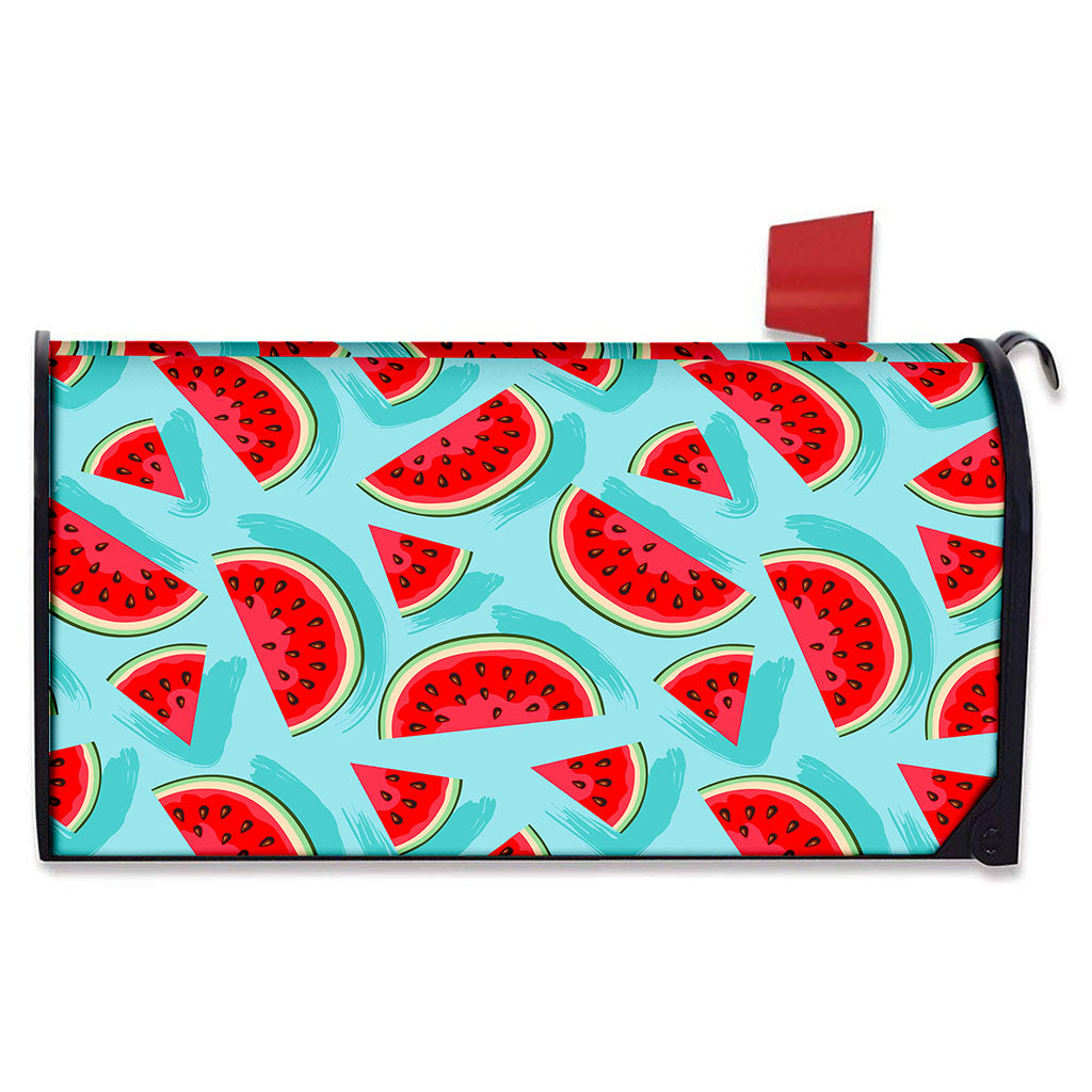 Blue Watermelon Pieces Pattern Print Mailbox Cover