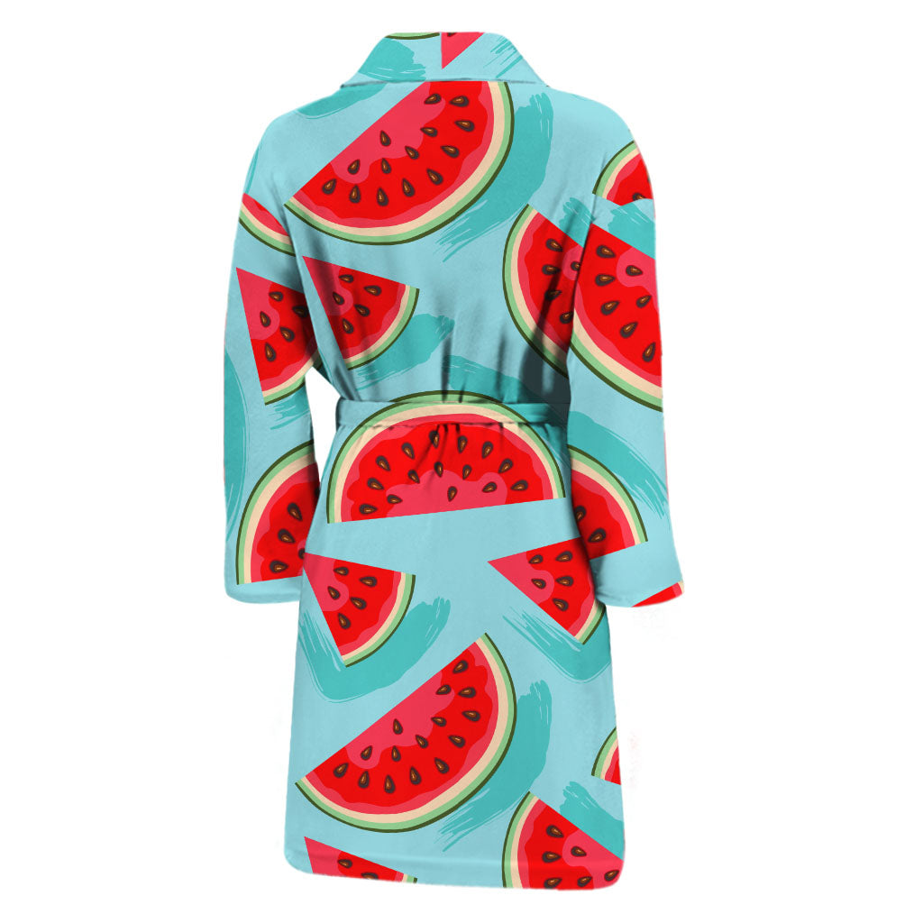 Blue Watermelon Pieces Pattern Print Men's Bathrobe