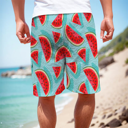 Blue Watermelon Pieces Pattern Print Men's Cargo Shorts