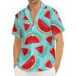 Blue Watermelon Pieces Pattern Print Men's Deep V-Neck Shirt