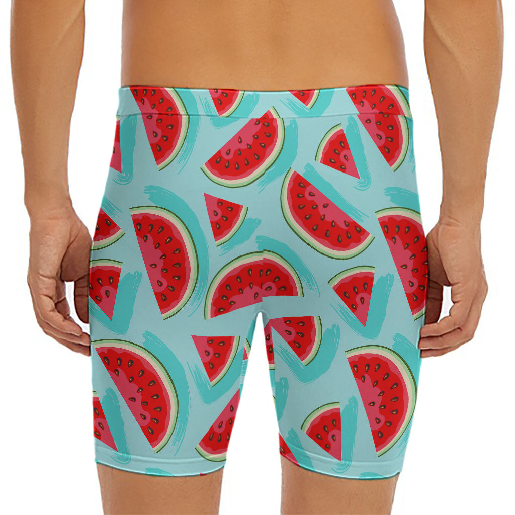 Blue Watermelon Pieces Pattern Print Men's Long Boxer Briefs