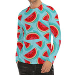 Blue Watermelon Pieces Pattern Print Men's Long Sleeve Rash Guard
