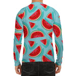 Blue Watermelon Pieces Pattern Print Men's Long Sleeve Rash Guard