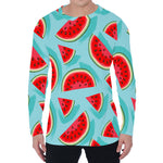 Blue Watermelon Pieces Pattern Print Men's Long Sleeve T-Shirt