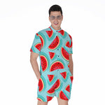 Blue Watermelon Pieces Pattern Print Men's Rompers