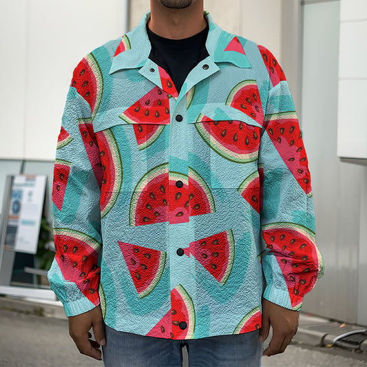 Blue Watermelon Pieces Pattern Print Men's Shirt Jacket