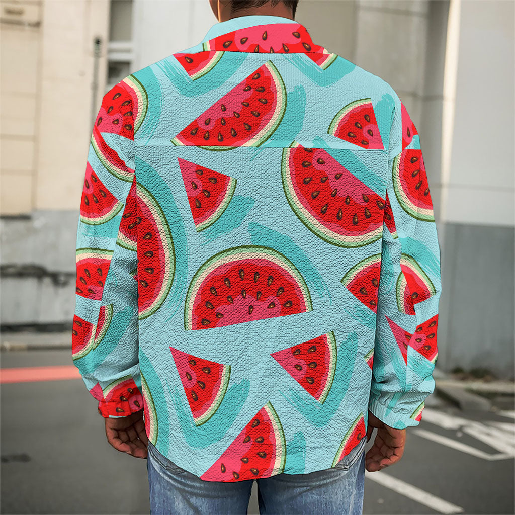 Blue Watermelon Pieces Pattern Print Men's Shirt Jacket