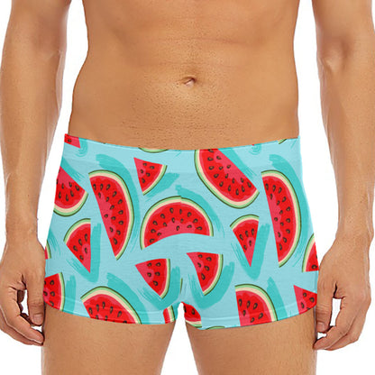 Blue Watermelon Pieces Pattern Print Men's Short Boxer Briefs