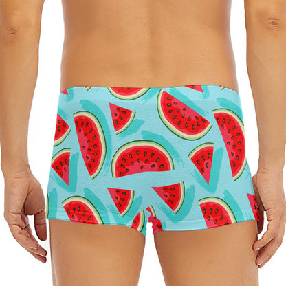 Blue Watermelon Pieces Pattern Print Men's Short Boxer Briefs