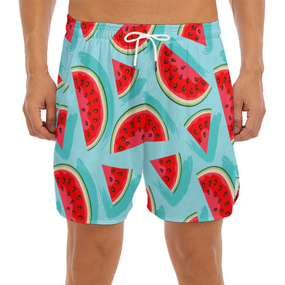 Blue Watermelon Pieces Pattern Print Men's Split Running Shorts