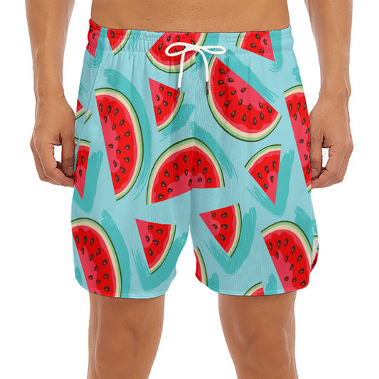 Blue Watermelon Pieces Pattern Print Men's Split Running Shorts