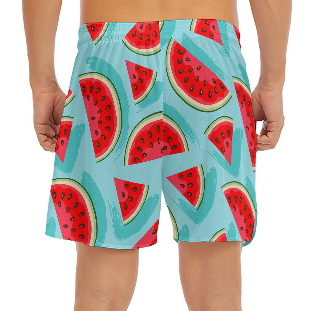 Blue Watermelon Pieces Pattern Print Men's Split Running Shorts