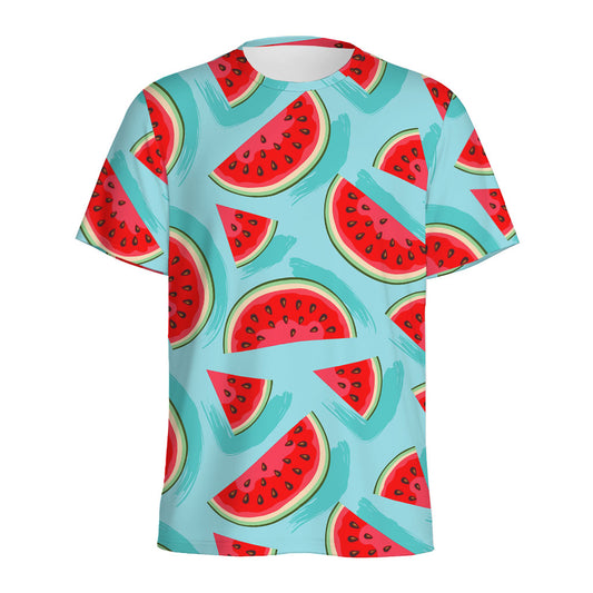 Blue Watermelon Pieces Pattern Print Men's Sports T-Shirt