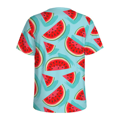 Blue Watermelon Pieces Pattern Print Men's Sports T-Shirt