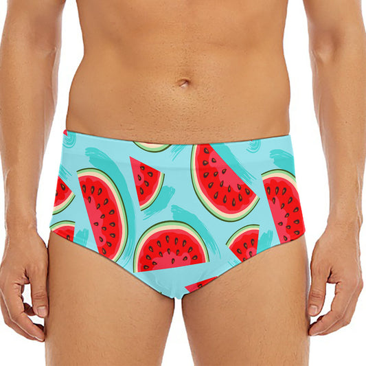 Blue Watermelon Pieces Pattern Print Men's Triangle Swim Briefs