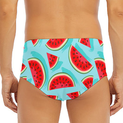 Blue Watermelon Pieces Pattern Print Men's Triangle Swim Briefs