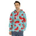 Blue Watermelon Pieces Pattern Print Men's Velvet Pullover Hoodie