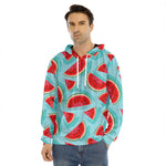 Blue Watermelon Pieces Pattern Print Men's Velvet Pullover Hoodie