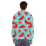 Blue Watermelon Pieces Pattern Print Men's Velvet Pullover Hoodie