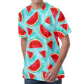 Blue Watermelon Pieces Pattern Print Men's Velvet T-Shirt