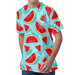 Blue Watermelon Pieces Pattern Print Men's Velvet T-Shirt