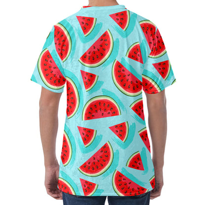 Blue Watermelon Pieces Pattern Print Men's Velvet T-Shirt