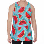 Blue Watermelon Pieces Pattern Print Men's Velvet Tank Top