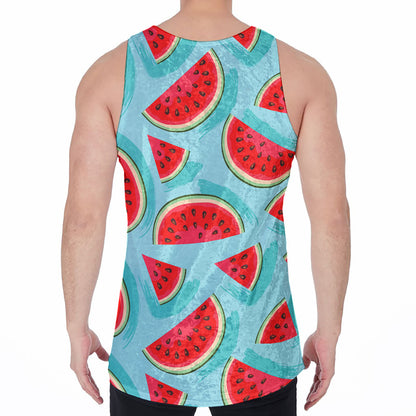 Blue Watermelon Pieces Pattern Print Men's Velvet Tank Top