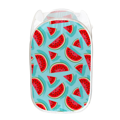 Blue Watermelon Pieces Pattern Print Mesh Laundry Hamper