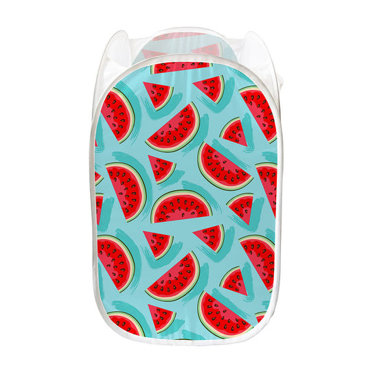Blue Watermelon Pieces Pattern Print Mesh Laundry Hamper