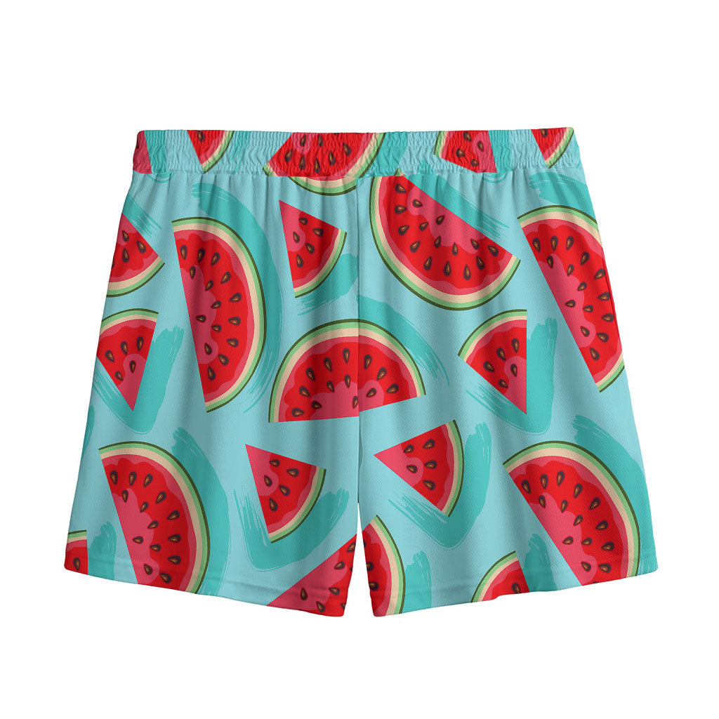 Blue Watermelon Pieces Pattern Print Mesh Shorts