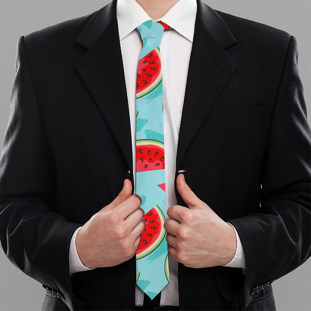 Blue Watermelon Pieces Pattern Print Necktie