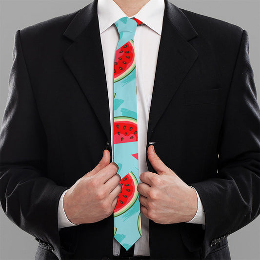 Blue Watermelon Pieces Pattern Print Necktie
