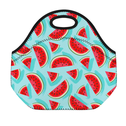 Blue Watermelon Pieces Pattern Print Neoprene Lunch Bag