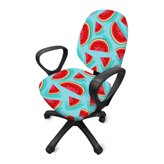 Blue Watermelon Pieces Pattern Print Office Chair Cover