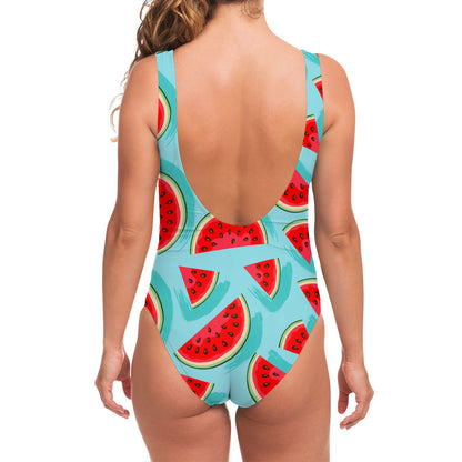 Blue Watermelon Pieces Pattern Print One Piece Swimsuit