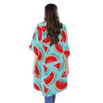 Blue Watermelon Pieces Pattern Print Open Front Beach Cover Up