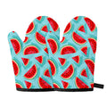 Blue Watermelon Pieces Pattern Print Oven Mitts